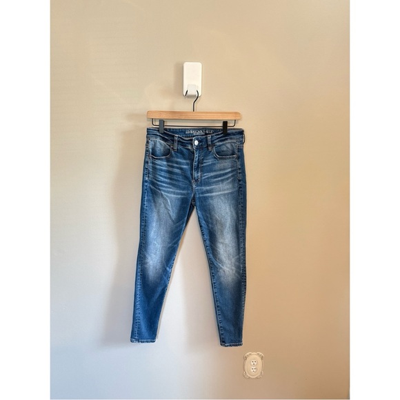 American Eagle • Dark Wash High Rise Denim Jegging Sz 8 Short Casual Stretch - Picture 1 of 9